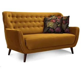 CAVADORE 2-Sitzer-Sofa Abby / Retro-Couch mit Samtbezug und Knopfheftung / 153 x 89 x 88 / Samtoptik, gold
