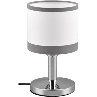 Reality Leuchten Tischleuchte Davos R59551006, Metall Chrom, Schirm Stoff Grau/Weiß, exkl. 1x E14