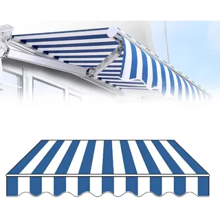 Generisch Markisenbespannung Ersatzstoffe Einziehbarer, blau-weiß gestreifter Polyester-Sonnenschutz Markisentuch mit Volant, Ersatz-markisenstoff für Garten, Terrasse, nur Stoff(400x300cm)