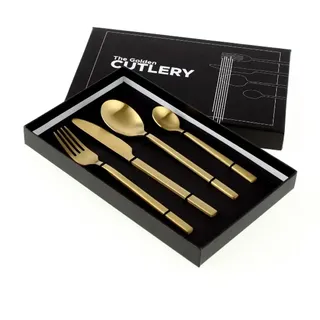 Werner Voß S/4 teilig Besteck Golden Cutlery gold matt Edelstahl 18/10 Essbesteck Gedeckter Tisch