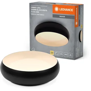 LEDVANCE ORBIS Livia LED-Deckenleuchte mit Metallring, schwarz-weiß, 16W, 1000lm, 3000K, 300mm, 830 freundliches Warmweiß, durch Klicken in 3-Stufen dimmbar, IP20, Montageschrauben und Weiß