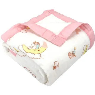 Hivia Musselin Decke 6 Lagig Kuscheldecke Baby Baumwolle 110 x 110 cm Musselin Babydecke Wickeldecke Weiche Decke für Badetuch,Kinderdecke Neugeborene Unisex (Mond Einhorn)