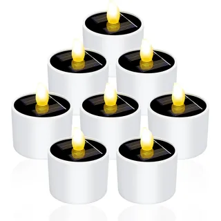 ZOYDP Solar Teelichter für Außen Wasserdicht, 8 Stück Teelichter Solar Outdoor, Flammenlose Solar Teelicht, LED Teelichter Flackernd, Solar Teelichter für Draußen Laterne Garten Hochzeit Party,5x6 cm