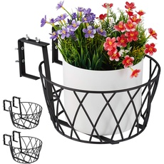 Bild Blumentopfhalter Balkon, 3er Set, Metall, verstellbar, Blumentopfhalterung zum Einhängen, HD 14x27 cm, schwarz