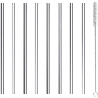 Kurze Strohhalme Edelstahl wiederverwendbar Metall Strohhalm Cocktail Kleine Mini Kurz Trinkhalme für Cocktails Party Zubehör Straws mit Bürste, Silber 8 Stück