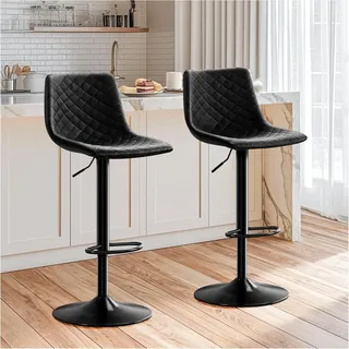 STOOLINK Barhocker 2er Set Schwarz Mikrofaser-Leder Höhenverstellbar Drehbar