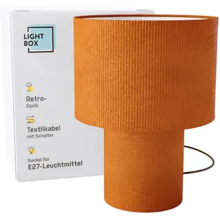 Lightbox Tischlampe | Ø 23 cm | Retro Lampe in Vintage Cord Stoff in Orange/Gelb/Kurkuma | 70er Jahre Tischleuchte mit E27 Fassung | Kleine Deko Lampe für Wohnzimmer (Kabel-gebunden)