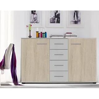 Kommode Schubladenkommode Franziska 2-türig weiß / eiche sägerau 130cm Neu - Weiß