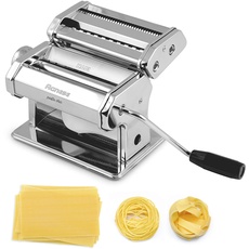 Habi Agnese Nudelmaschine mit 3 Zubehörteilen für die Zubereitung von Lasagne - Fettuccine - Tagliolini - Ravioli - Tortelli - Stahl, Chrom, Silber.