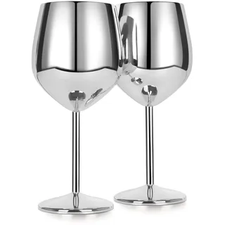 Weingläser aus Edelstahl, Weinbecher weinglas Rotweinglas Sektkelch Becher Trinkbecher 500 ml 2er Set silberfarben Bruchsichere, weißweingläser Cocktailgläser groß sektgläser prosecco gläser martini