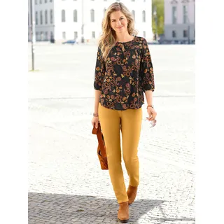 Schlupfbluse INSPIRATIONEN, Damen, Gr. 38, gelb (schwarz, ocker, bedruckt), 100% Viskose, Paisley, bedruckt, gemustert, mehrfarbig, Rundhals, Blusen Schlupfbluse