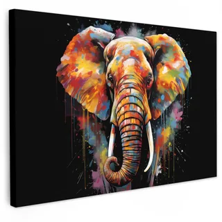 MuchoWow Leinwandbild Elefant - Graffiti - Schwarz - Tiere - Farben XXL 150x100 cm , Textil , Kiefer , Rechteckig , 150x100 cm , FSC 100% , gerahmt , Bilder & Rahmen, Bilder, Leinwandbilder