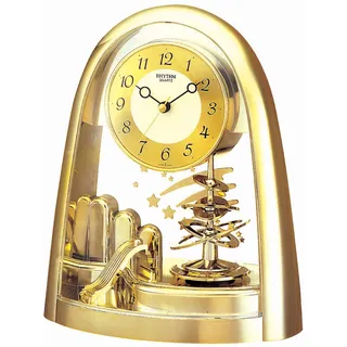 Rhythm 7607/9 Tischuhr Quarz mit Dreh-Pendel, Gehäuse goldfarben - Gold