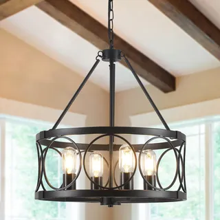 WTUOING Vintage Kronleuchter Schwarz 4 Flammig Pendelleuchte Esstisch Rustikal Deckenlampe Industrial Kronleuchter Landhausstil Höhenverstellbar Hängelampe für Wohnzimmer Schlafzimmer Küche