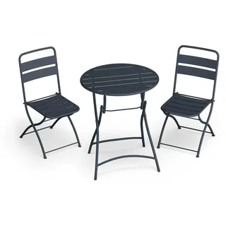 Blumfeldt Bistrotisch Mit Stühlen – 60 cm Rund Klappbar, Wetterfester Stahl, Outdoor-Set, Platzsparend, Ideal Für Garten, Balkon, Terrasse, Modernes Design, 2 Stühle Inklusive - Schwarz