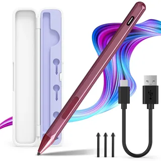 Stylus-Stift für Microsoft Surface Pro 12/11/10/9/8/7/6/5/4/3/X, Laptop/Book/Go3/Go2, mit Aufbewahrungsbox, 4096 Druckstufen, magnetisch, USB-C Schnellladen, Handballenerkennung, Rot