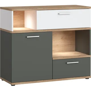 Sideboard mit Beleuchtung in Eiche Nb. mit weiß und grau TOMAR-129, B/H/T ca. 100/86/40 cm - Grau