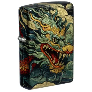Zippo Sturmfeuerzeug - Colourful Dragon, 540° Tumbled Brass, Fusion - Nachfüllbar - Wiederverwendbar - Windfestes Design - Geschenkbox - Made in USA