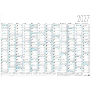 Plakatkalender 12 Mon 5 Stk. gerollt 2027: Wandkalender 100x70 cm mit 12 Monaten pro Seite, 5 Spalten für Urlaubsplanung, Tages-, Wochen- & Arbeitstagezählung & Schulferien