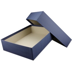 NEUSER PAPIER Hochwertige Aufbewahrungs- und Geschenkboxen - 1 Stück - DIN A4 - Dunkelblau (Blau) bezogen - 302 x 213 x 70 mm