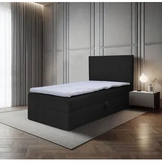 Bett, Boxspringbett, Continentalbett BERG POSO MINI mit Bonell Matratze, Einzelbett mit Container, H3 (100x200 cm, Schwarz - Poso 135, Topper T25) - Schwarz