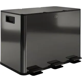 Abfalleimer mit 3 x 15 l Fächern, duftendem Deckel, fingerabdruckbeständig, weichschließen, ausziehbar, schwarz - Schwarz