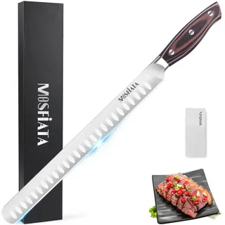 MOSFiATA Schinkenmesser Tranchiermesser 30 cm Küchenmesser für Schinken | Scharfe Lachsmesser Aufschnittmesser aus hochwertigem Edelstahl, Messer mit Kullenschliff, Ergonomischem Holzgriff