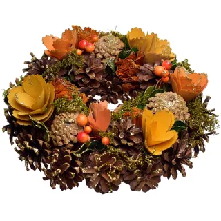 Heitmann Deco Herbstkranz aus Naturmaterial – Deko-Kranz in Braun/Orange/Gelb/Grün, Ø 25 cm – Tür-, Wand- & Tischdeko