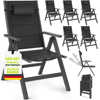 tillvex Gartenstuhl mit Polster Premium 6 Stück Anthrazit klappbar aus Aluminium | Hochlehner mit Armlehnen | Klappstuhl verstellbar | Klappsessel Balkon Garten Terrasse