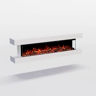 GF Core Elektrokamin Clear Wall mit realistischem 3D LED-Feuer - Wand-Elektrokamin mit Heizung und Kaminfeuer, App Steuerung, Knistereffekt & Timer, max. 1800 W, 129x52x21 cm, Weiss