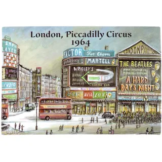 VALDEIG - London, Piccadilly Circus 1964 - Kühlschrank Magnet Kühlschrankmagnet England Souvenir, Bus Doppeldecker rot, Bild Magnete für Kinder, Kühlschrankmagnete für Magnetkühlschrank, Geschenk, P