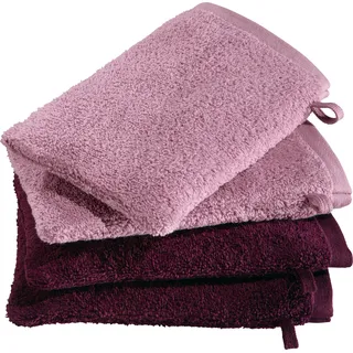 Erwin Müller Waschhandschuhe Bühl 4er-Pack Altrosa/Beere Größe 15x21 cm - besonders flauschig, voluminös, äußerst saugfähig