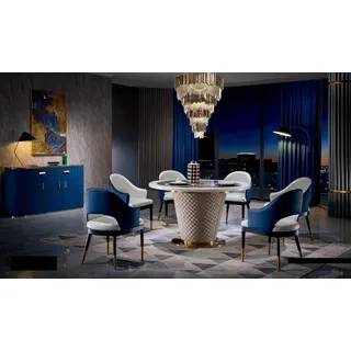 Luxus Designer Esszimmer mit Runden Esstisch 4x Klassischen Lehn Stühlen 4tlg - Beige
