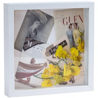 Muzilife 3D Bilderrahmen zum Befüllen mit Glasscheibe, 25x25 cm-Tiefer Rahmen Weiß, Holz Objektrahmen Shadow Box, Perfekt zum Basteln und als Geschenk für Familie Freunde usw.