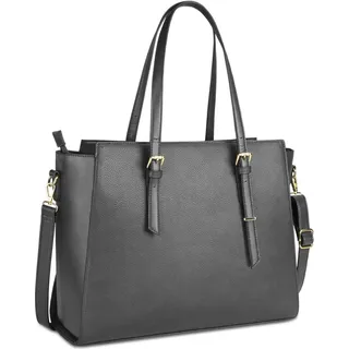 NEWHEY Damen Handtasche Shopper Große Schwarz Leder 15.6 Zoll Laptoptasche