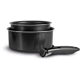 Sitram 713284, Set mit 2 Töpfen Ø 16 und 20 cm, aus Aluminium, Antihaftbeschichtung, Sitram, mit abnehmbarem Griff, für alle Herdarten außer Induktion, Schwarz