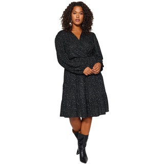 TRENDYOL Damen Trendyol Woman Plus Size Midi Smock V-neck Knit Plus Size Dress, Schwarz, XXL Große Größen EU