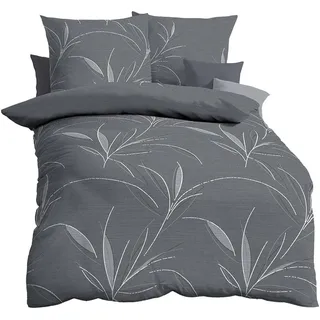 KAEPPEL Organic Floral Baumwolle Grau 155 x 220 cm + 2 x 80 x 80 cm