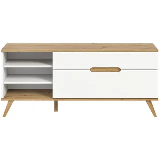 inn.furn Hygge TV-Lowboard 140x60x40 cm Weiß/Eiche Holzwerkstoff/Metall