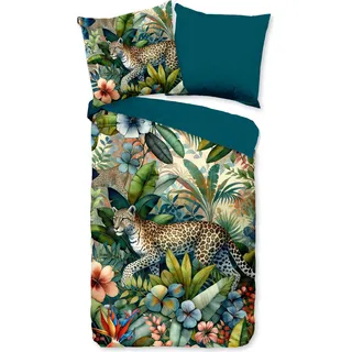 Duvet cover Pure 135x200 + 1* 80x80 cm - leopard with leaves - Bunt