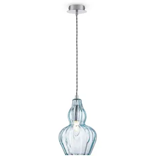 Maytoni Pendelleuchte , Blau, Nickelfarben , Metall, Glas , konisch , 23 cm , Ce , beliebig kürzbar, gleichmäßige Lichtverteilung , Lampen & Leuchten, Innenbeleuchtung, Hängeleuchten, Pendelleuchten