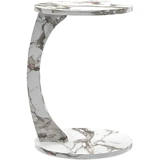 [en.casa] Beistelltisch Holeby 56 x ø 38 cm Marmoroptik, cremeweiß