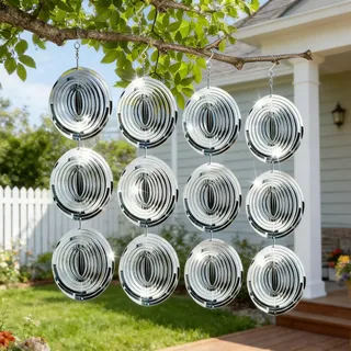 4 Stück Vogelabwehr Windspiel, 3D Reflektierende Edelstahl Windspiele Vogelschreck mit Spiegelreflexion für Garten, Balkon & Terrasse, Wetterfeste Windspiele für draußen hängend als Gartendeko
