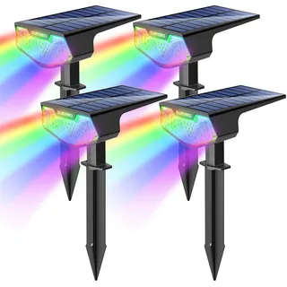 SUNNMO Solarlampen für Außen Garten, Solarstrahler für Außen sehr Hell 32 LED, Solarleuchten Garten Winterfest IP65 Wasserdicht, Gartenbeleuchtung Solar Gartenleuchten Strahler Bunt RGB, 4 Stück