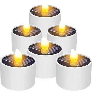 NEOVSUNY 6 Stück Solar Teelichter Außen Wasserdicht Dusk To Dawn Outdoor Beleuchtung Wiederverwendbare LED Teelicht Kerzen für Laterne Garten Camping und Home Decor Warmweiß