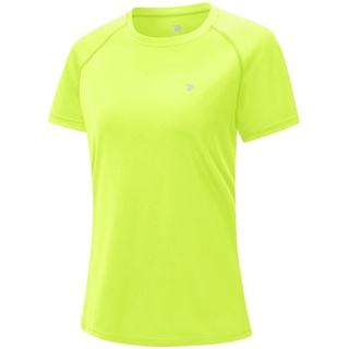 donhobo Damen Sportshirt Kurzärmeliges T-Shirt mit Rundhalsausschnitt Athletisch Lässig Laufen Yoga Fitness T-Shirts Workout Tops (Fluoreszierendes Grün, S)