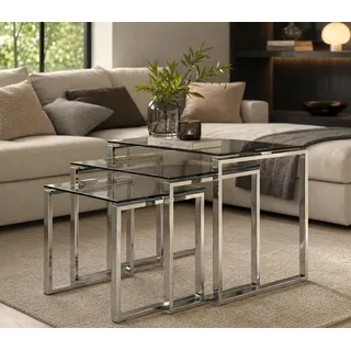 Actona GROUP »Katrine Beistell-Set, TOPSELLER! 3 stück, modern« Set, Couchtisch, Sofatisch, OTTOs Choice, Scandi-stil, klare Glasplatte, verchromtes Metallgestell, pflegeleicht, farblos