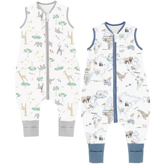 Chilsuessy Baby Schlafsack mit Füßen 2er Pack 2.5 Tog Kinder Ganzjahres Schlafsack Warm Baby Schlafsack mit Beinen Winter, 2.5 Tog/Giraffenwald + Tierkarte, 100cm/Baby Höhe 105-120cm