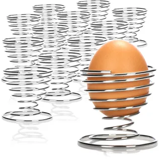 com-four® 12x Eierbecher aus verchromten Metall, Elegante Eierhalter mit Metallic-Look, Frühstücksset im Drahtspiralen-Design (12-teilig - Spirale)