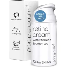 Poppy Austin 100 ml Vegane Retinol Creme Gesicht - Mit Vitamin E & Grünem Tee - Organische Hydratisierende Retinol Eye Cream - Hals & Dekolleté für Frauen - Ohne Tierversuche,